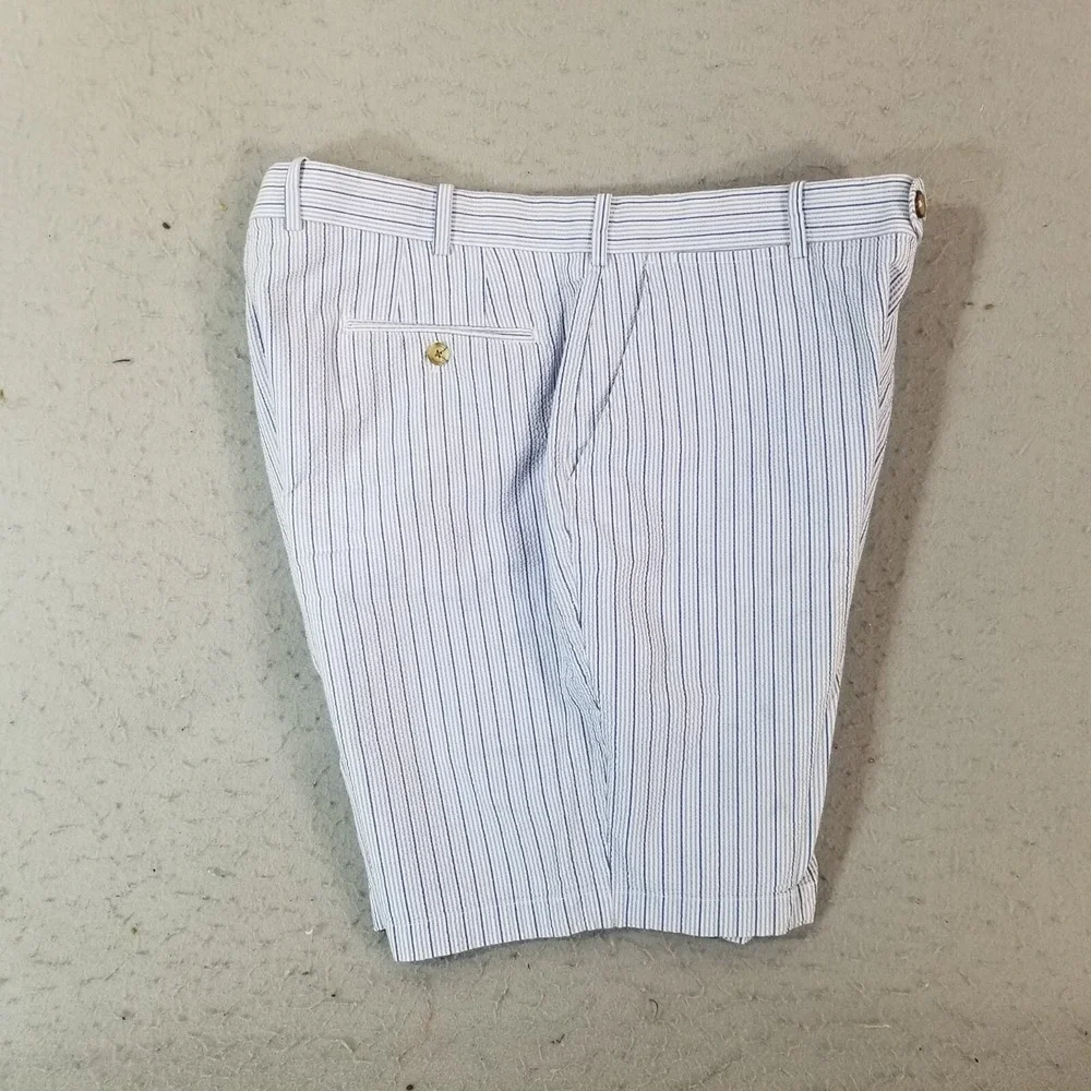 Peter Millar shorts men's 38x8 seersucker cotton blue stripe preppy retro luxury